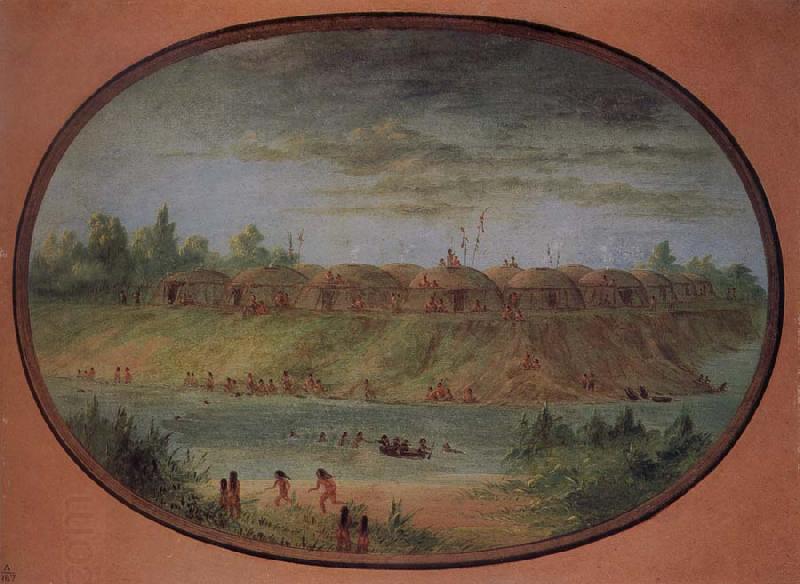 George Catlin Minnetarree Village Seen Miles above the Mandans on the Bank of the Knife River oil painting picture